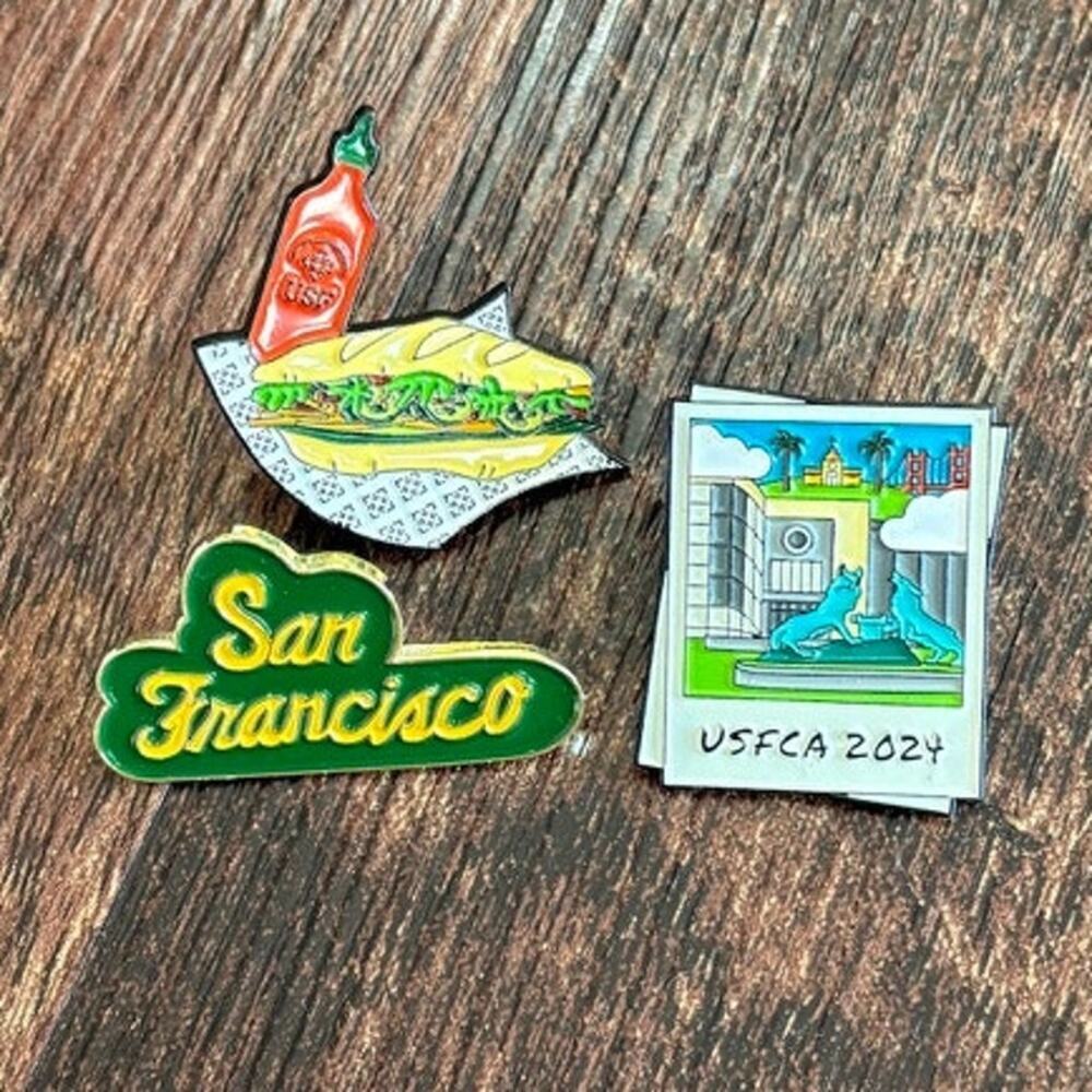 Lot 3 Enamel Lapel Pins San Francisco USFCA 2024 Food Retro